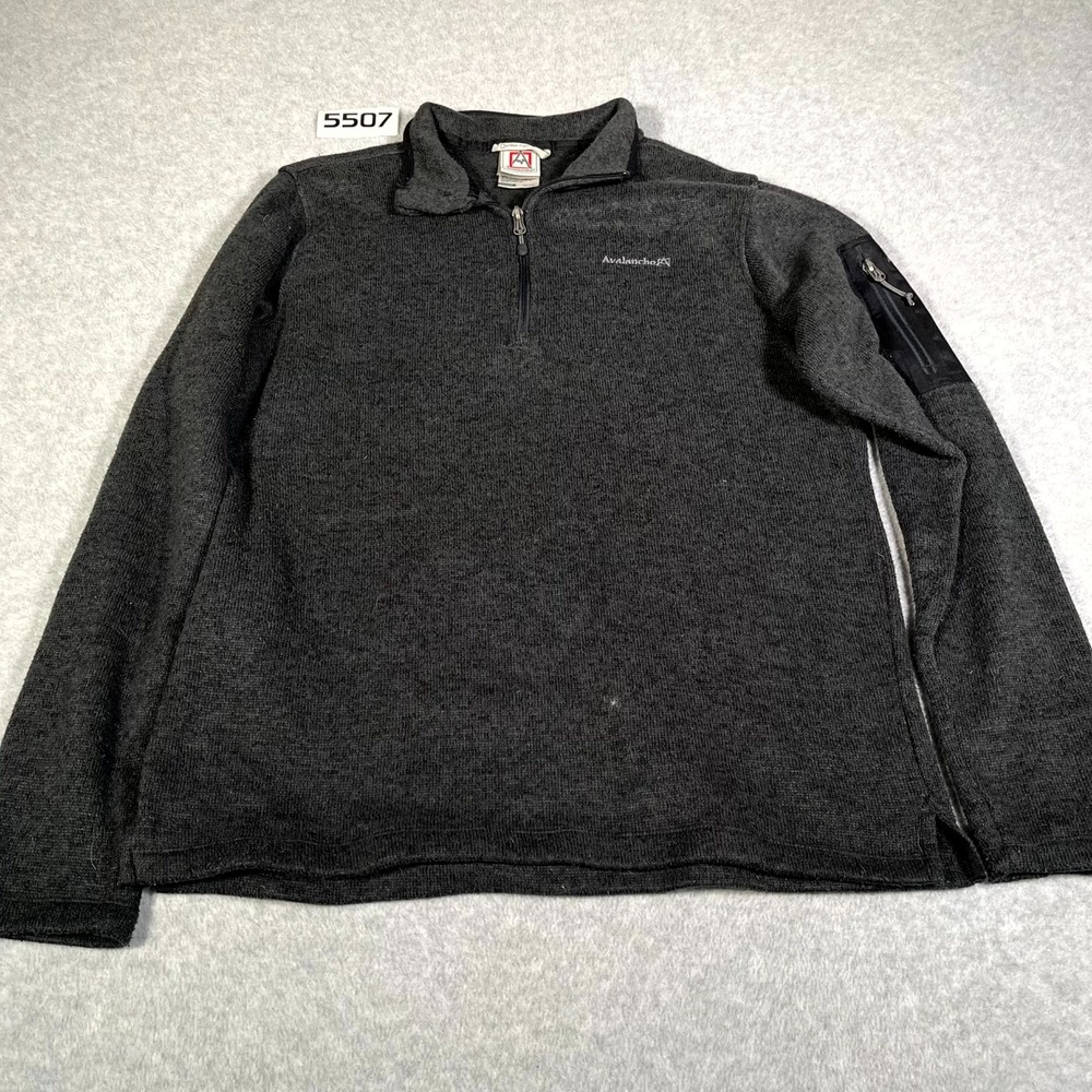 Avalanche Sweater Mens Medium Charcoal Gray Spell Out Logo Quarter Zip Casual